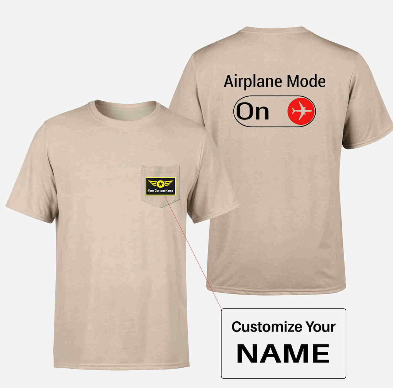 Airplane Mode On Designed Pocket T-Shirts