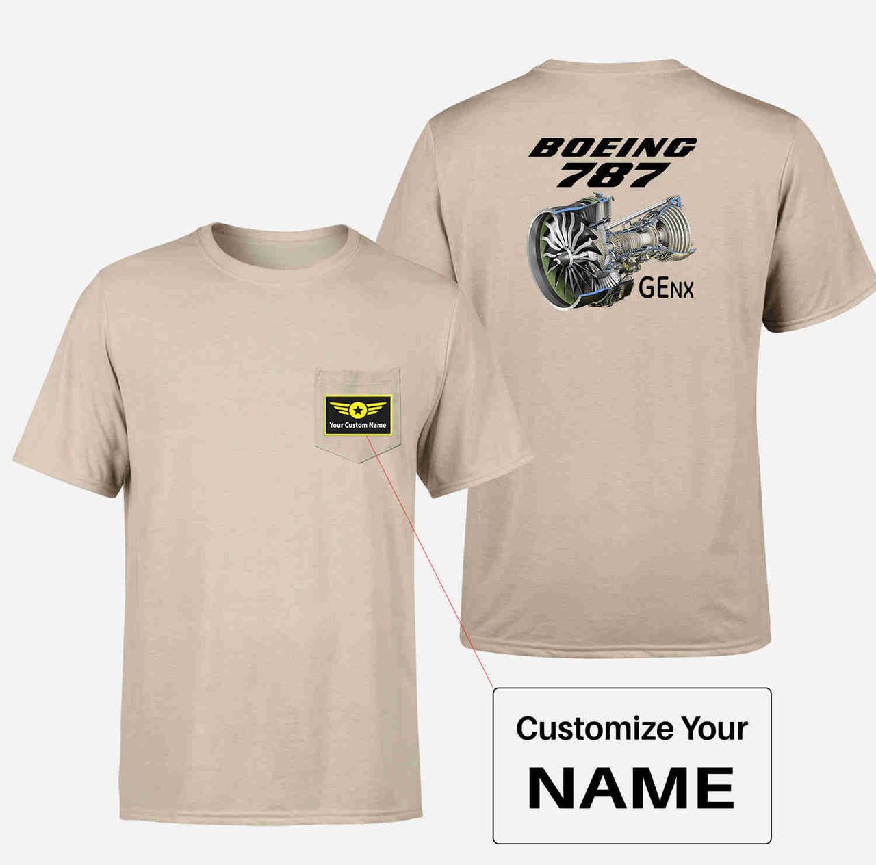 Boeing 787 & GENX Engine Designed Pocket T-Shirts