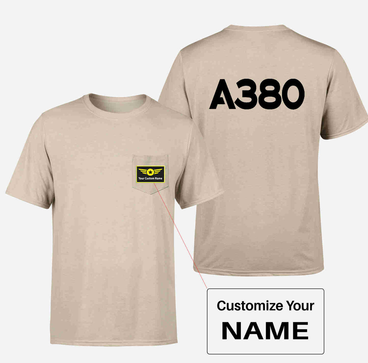 A380 Flat Text Designed Pocket T-Shirts