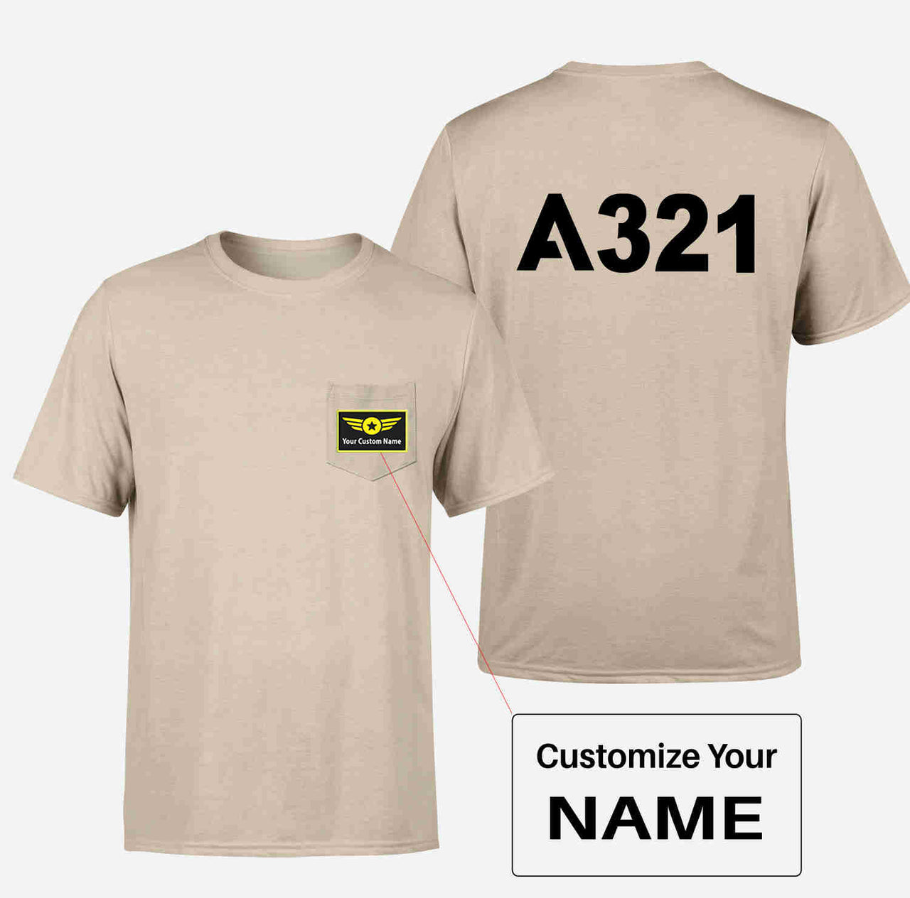 A321 Flat Text Designed Pocket T-Shirts