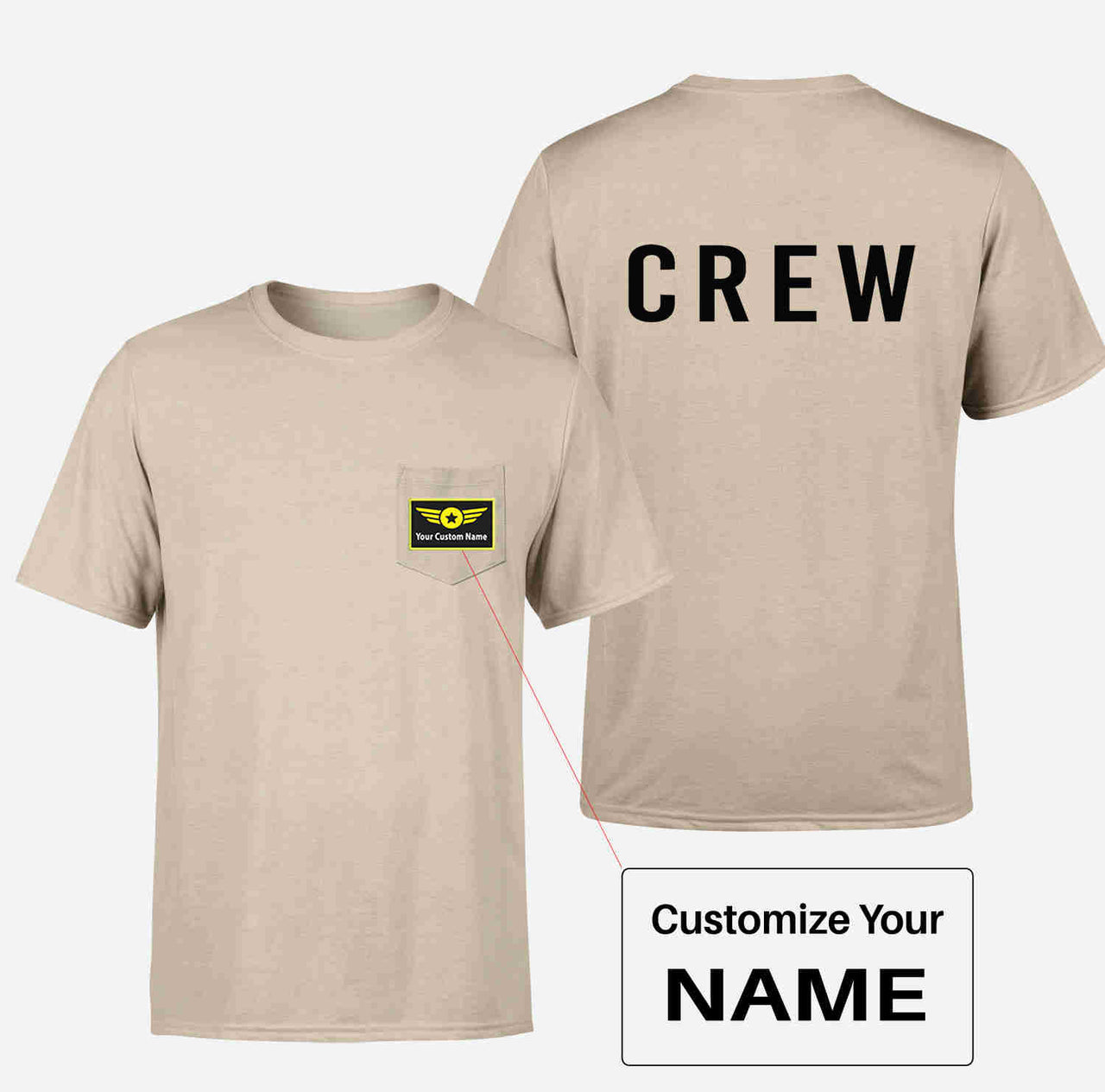 CREW & Text Designed Pocket T-Shirts