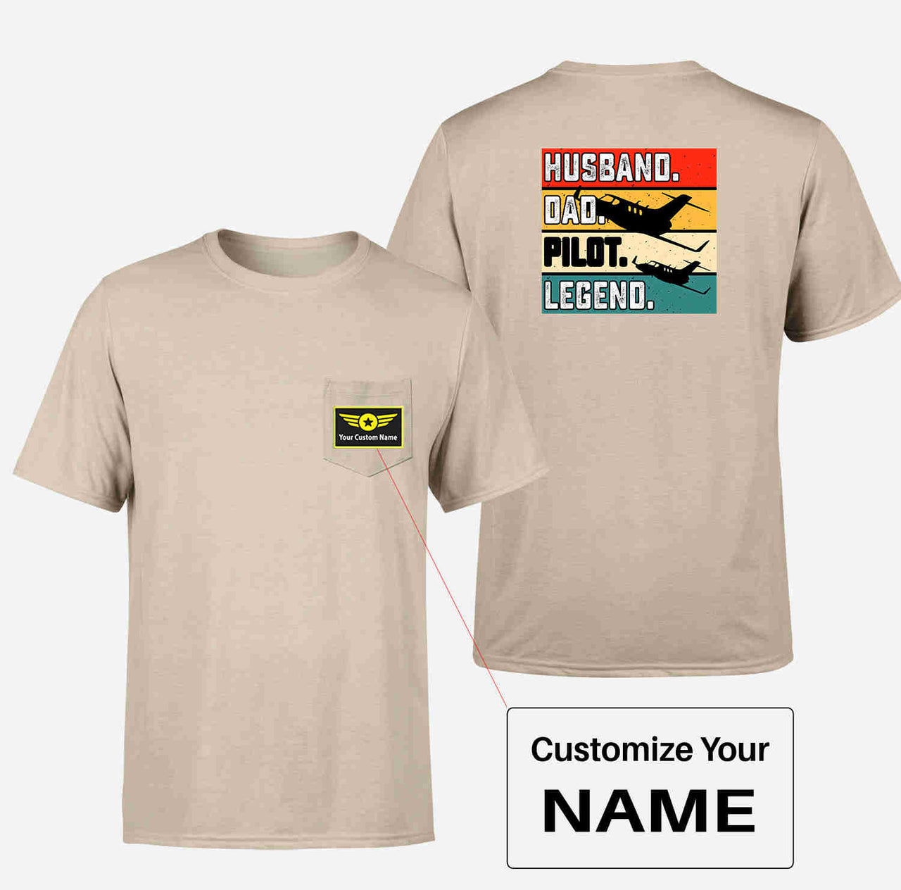 Husband & Dad & Pilot & Legend Designed Pocket T-Shirts