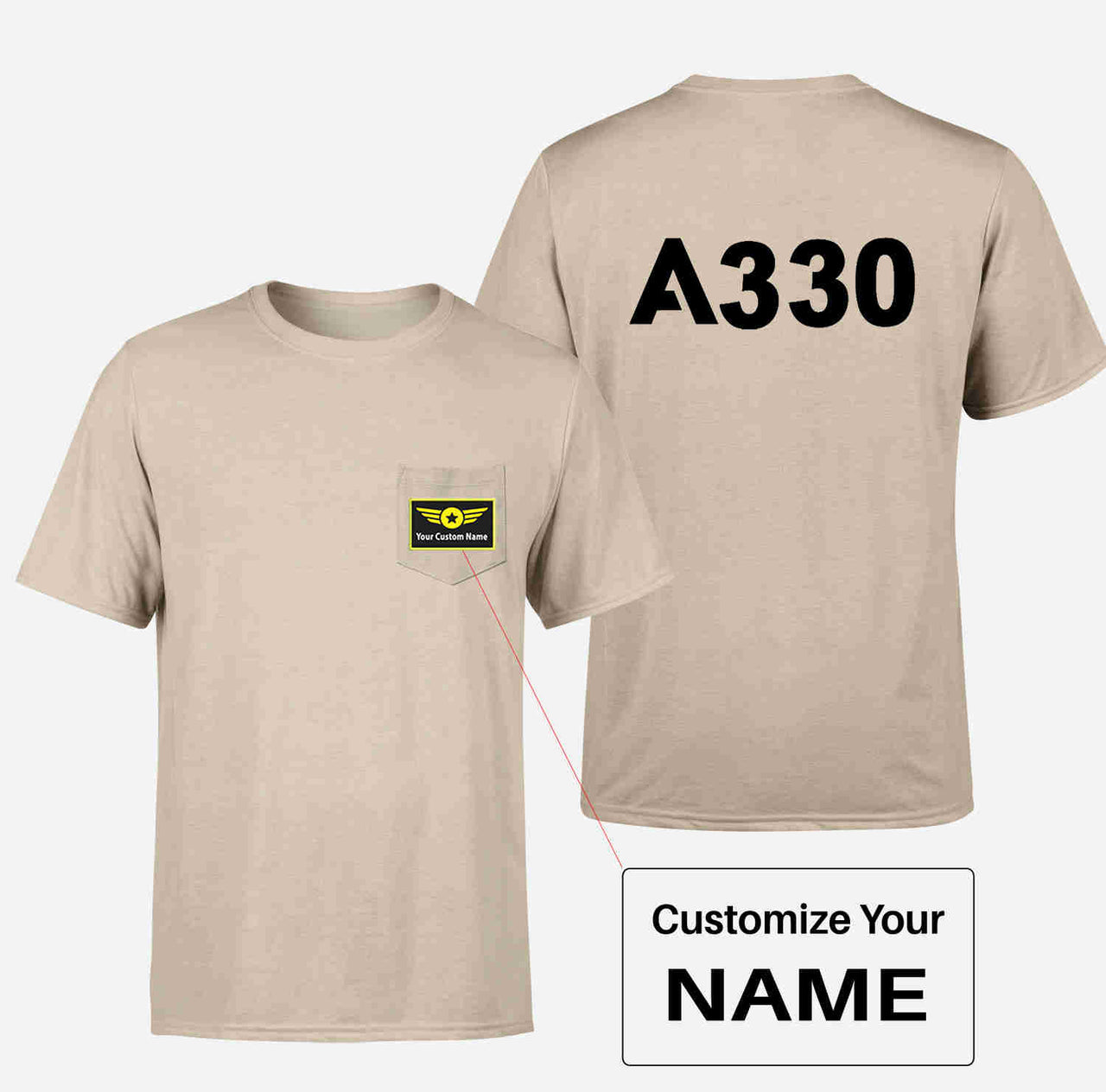 A330 Flat Text Designed Pocket T-Shirts