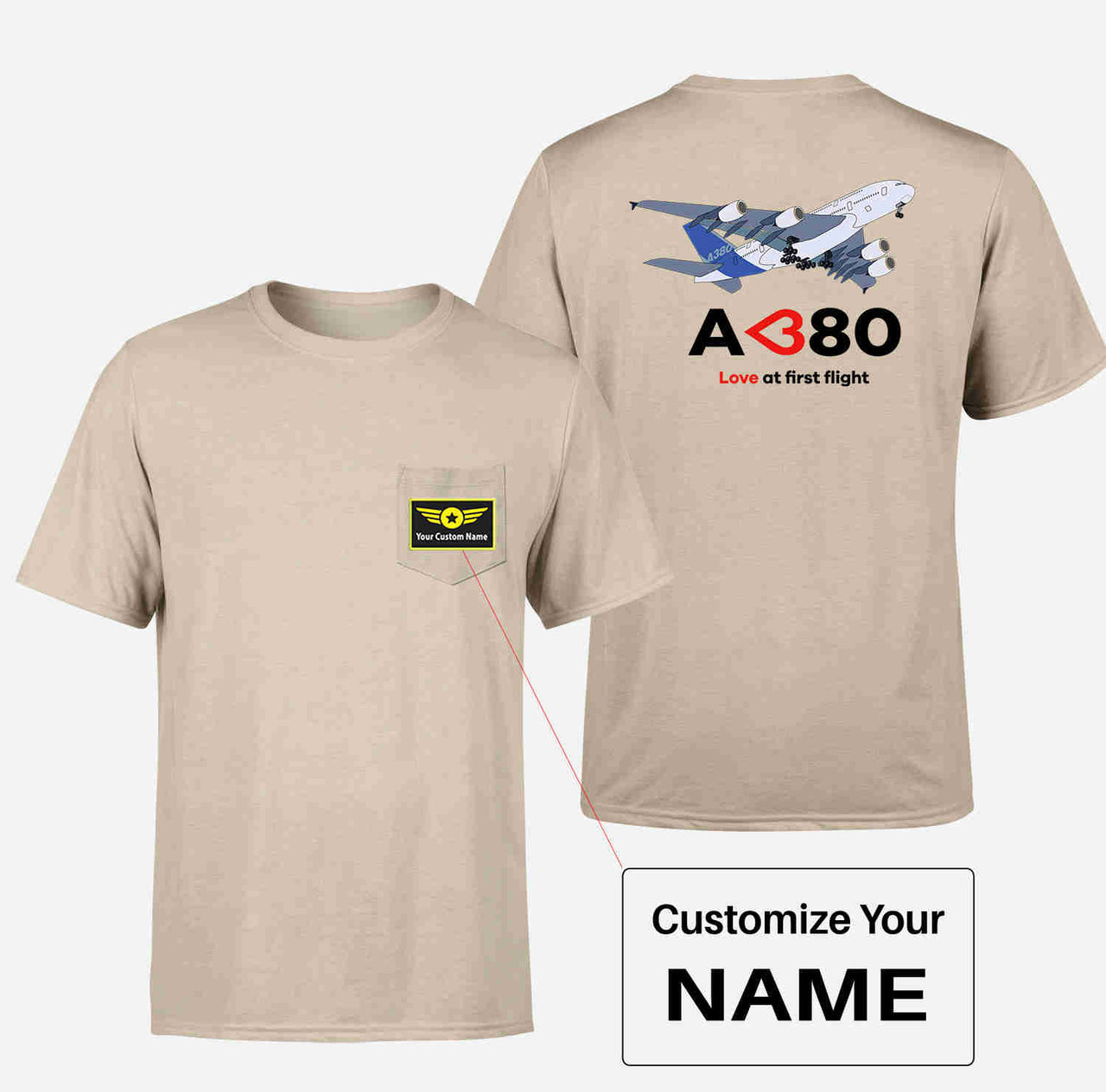 Airbus A380 Love at first flight Designed Pocket T-Shirts