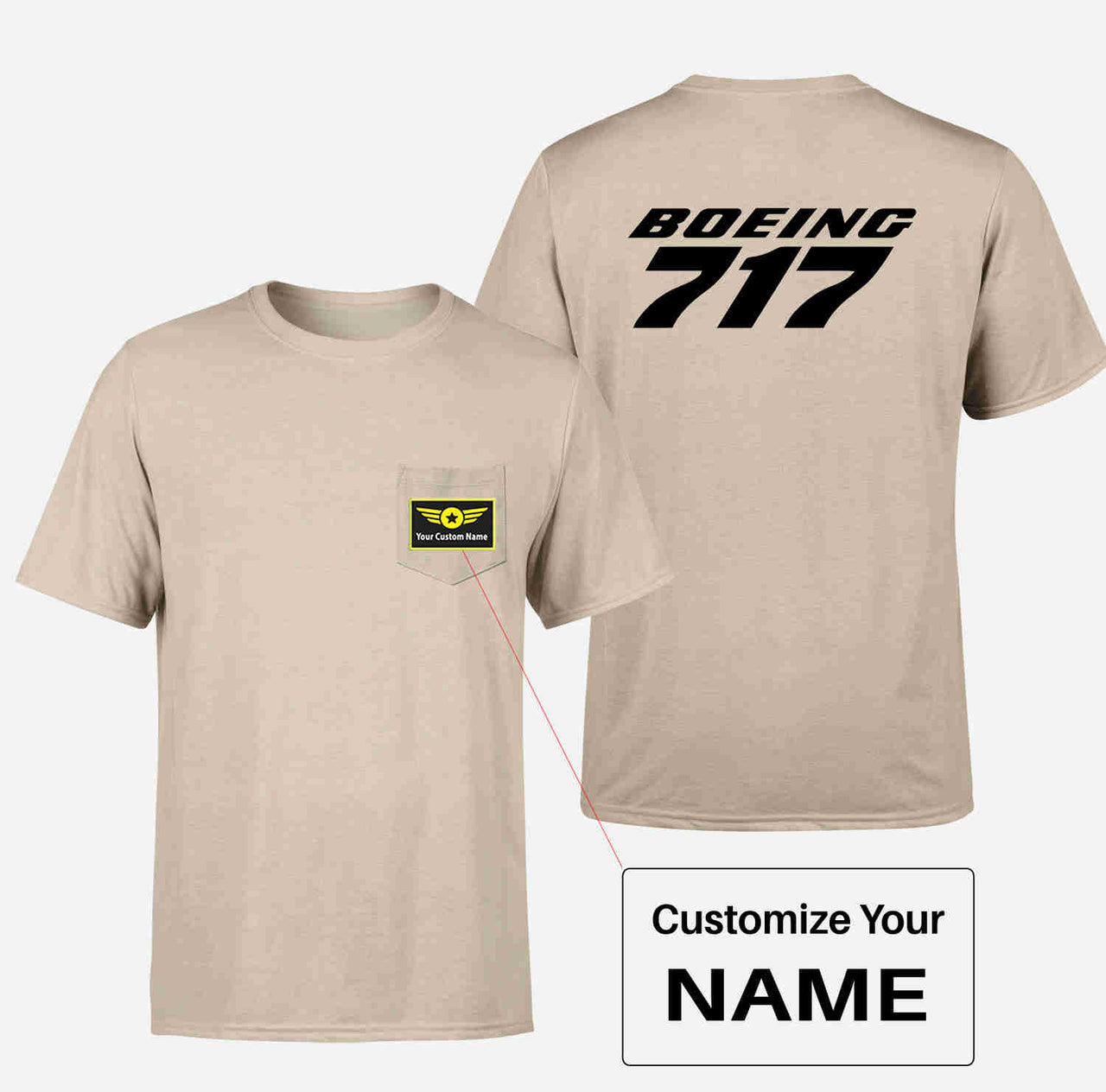 Boeing 717 & Text Designed Pocket T-Shirts