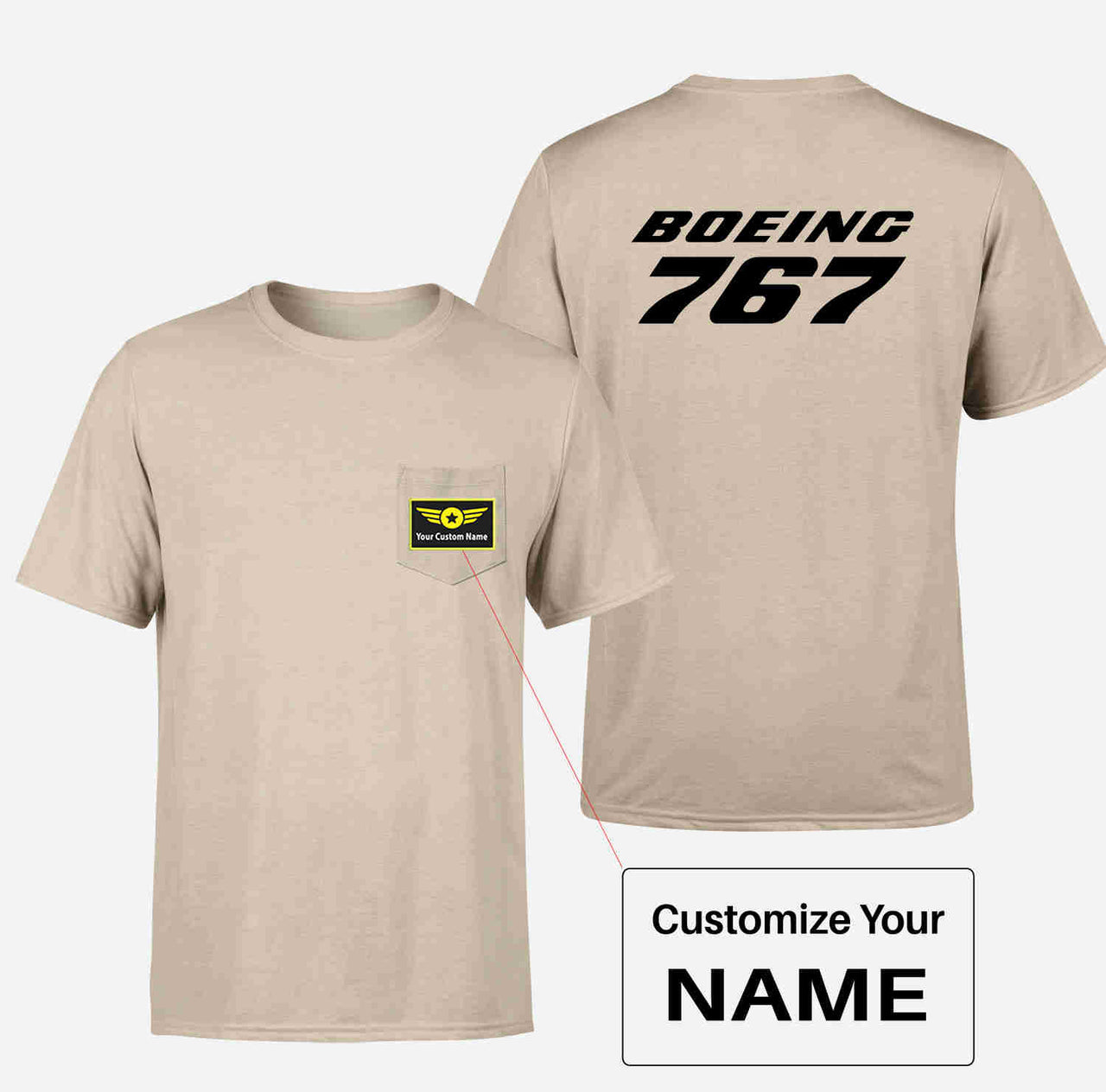 Boeing 767 & Text Designed Pocket T-Shirts