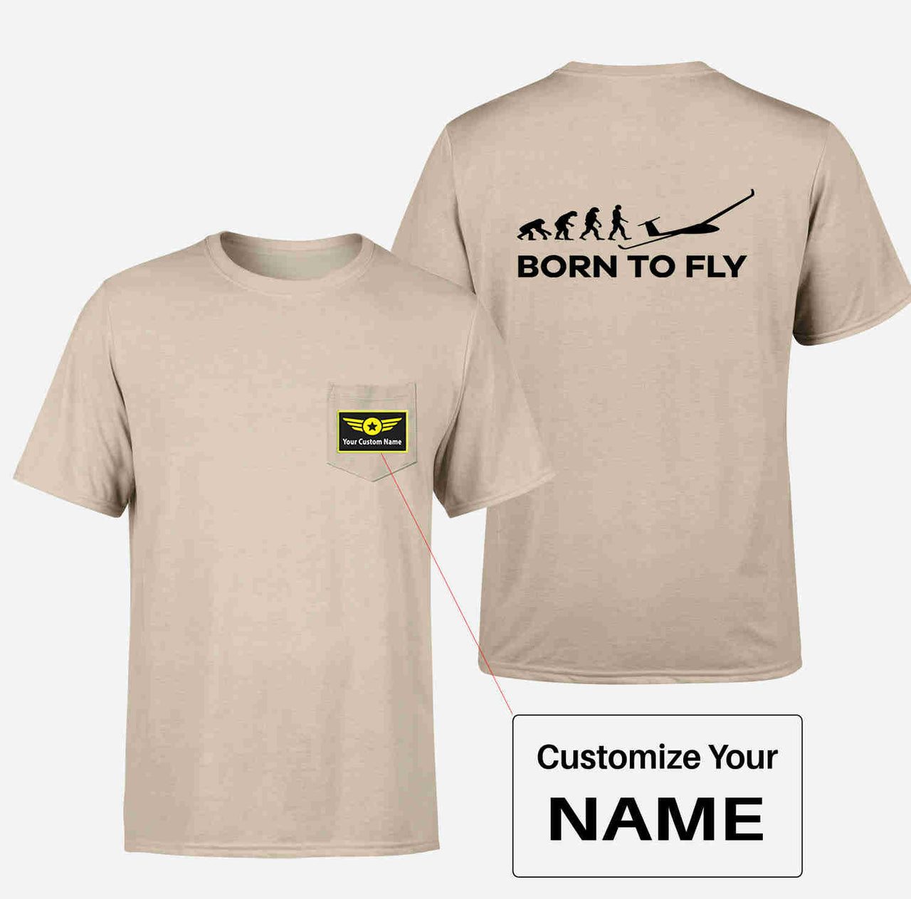 Born To Fly Glider Designed Pocket T-Shirts