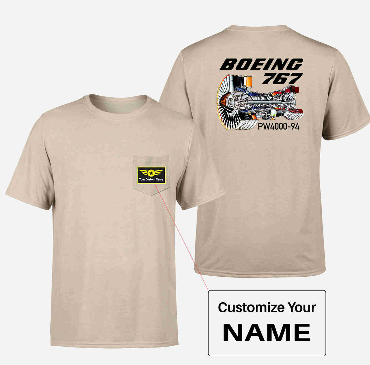 Boeing 767 Engine (PW4000-94) Designed Pocket T-Shirts