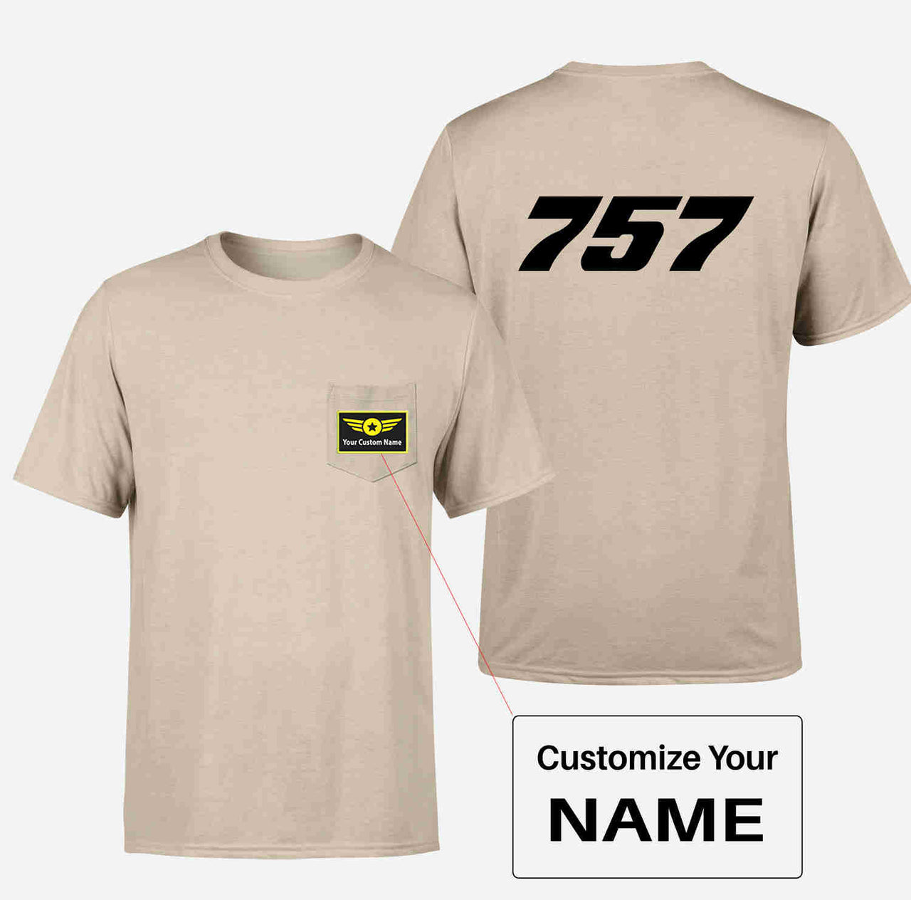 757 Flat Text Designed Pocket T-Shirts