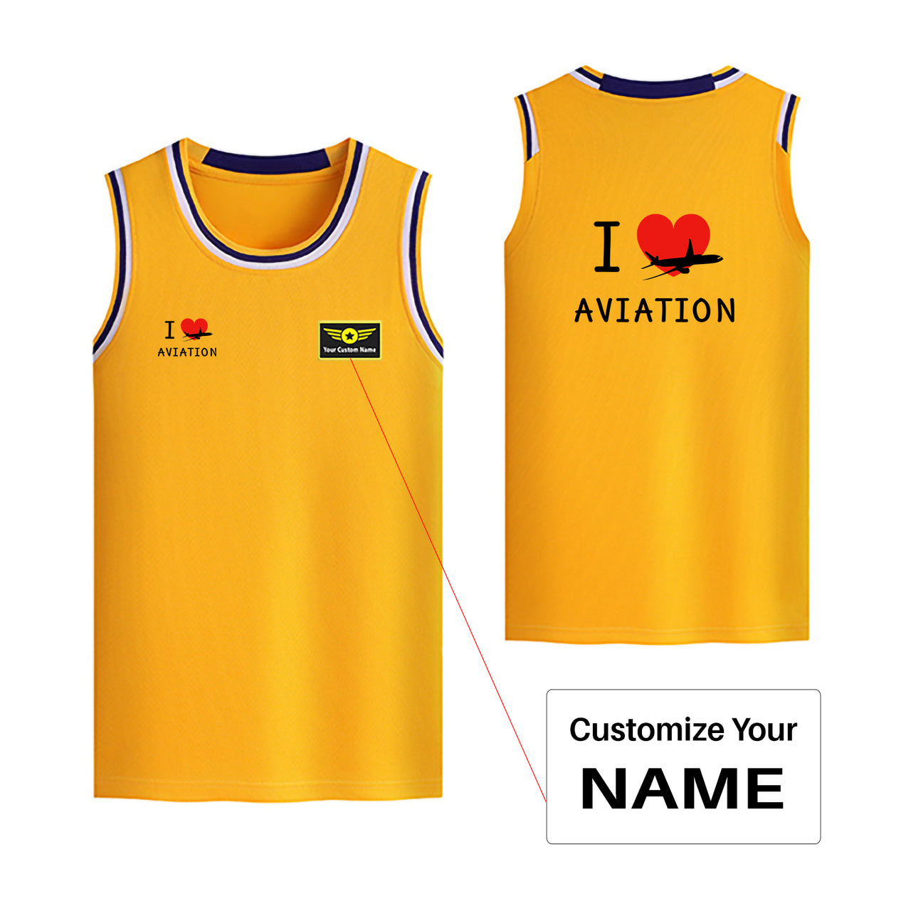 I Love Aviation Designed Basketball Style Sports Tank Tops