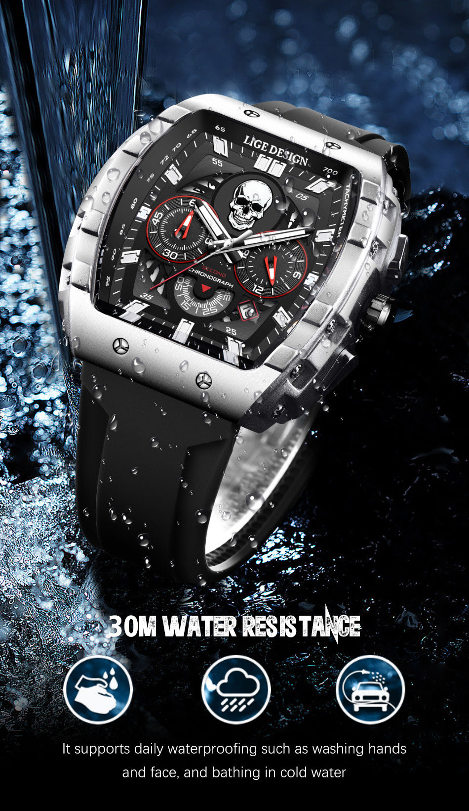 Waterproof Quartz Skeleton Skull Dial Sports Watches Watch