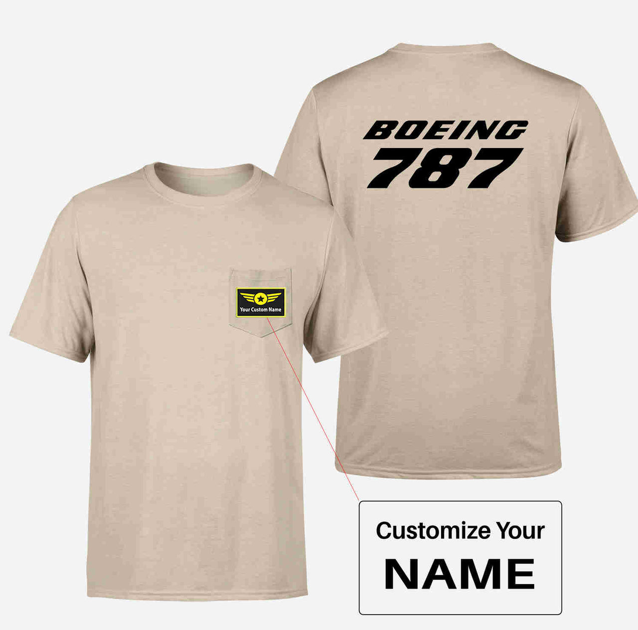 Boeing 787 & Text Designed Pocket T-Shirts