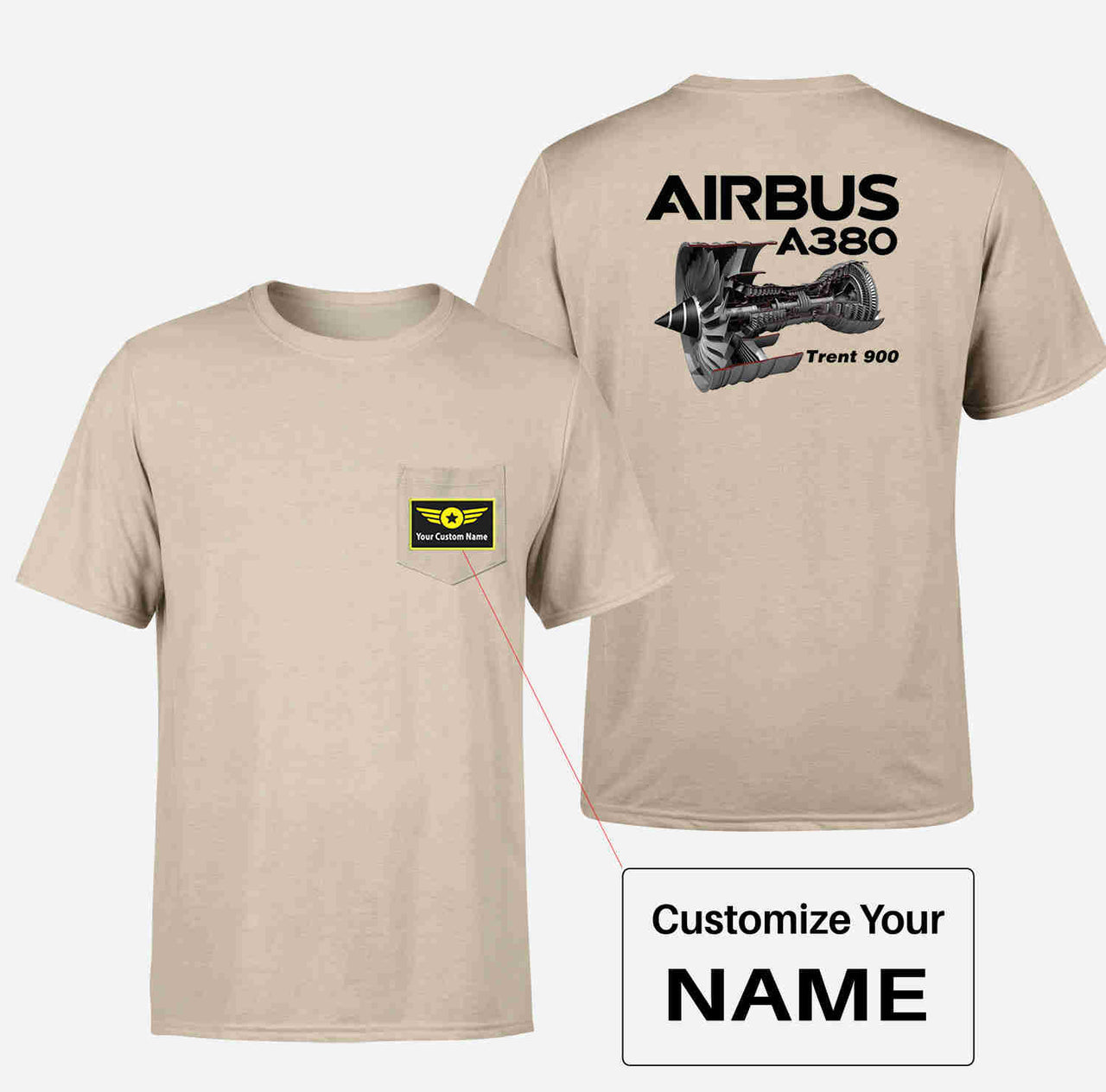 Airbus A380 & Trent 900 Engine Designed Pocket T-Shirts