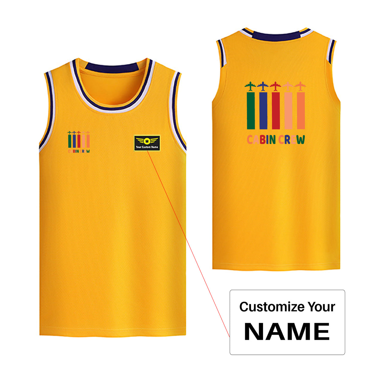 Colourful Cabin Crew Designed Basketball Style Sports Tank Tops