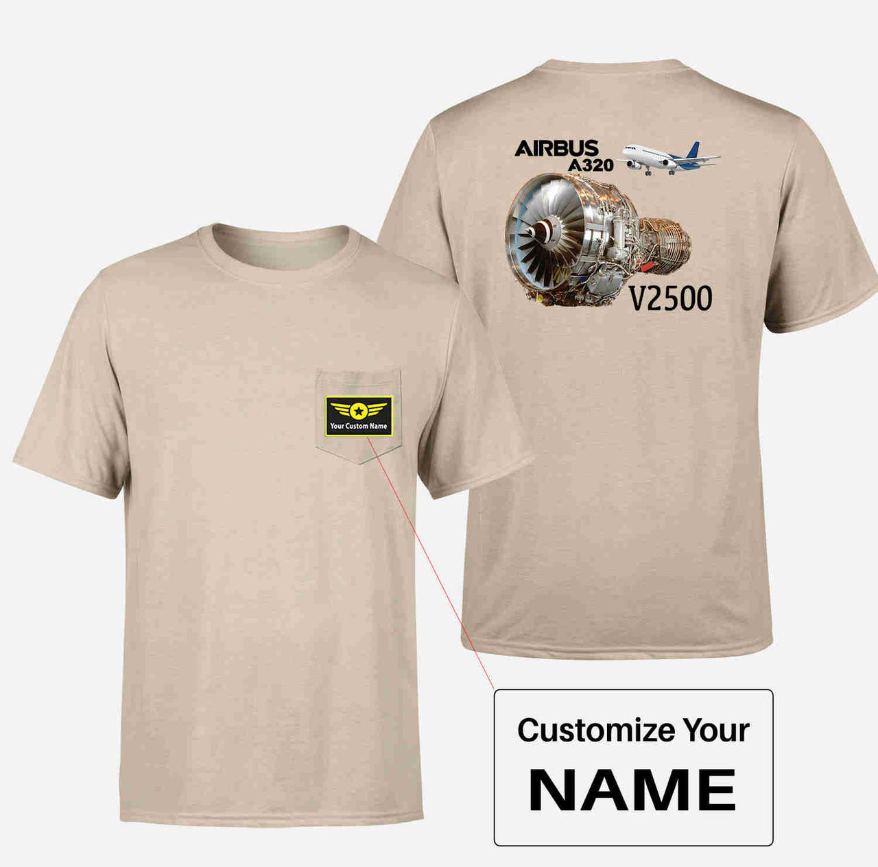 Airbus A320 & V2500 Engine Designed Pocket T-Shirts