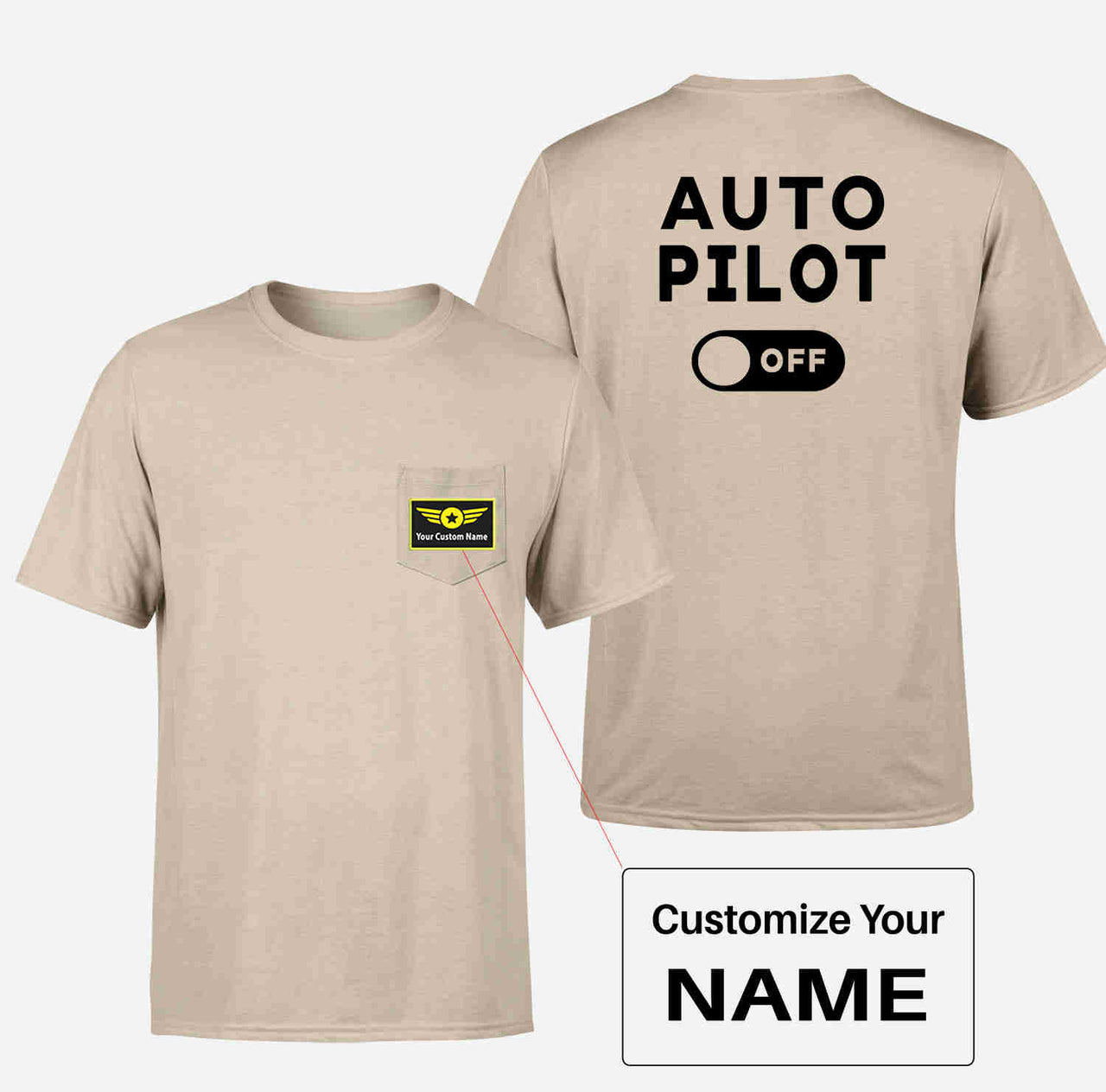 Auto Pilot Off Designed Pocket T-Shirts