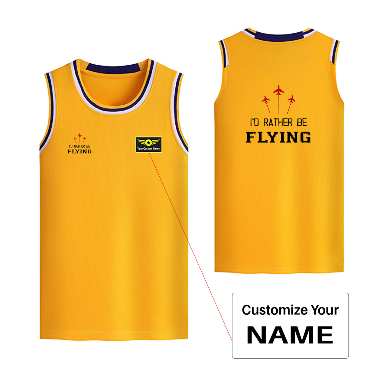 I'D Rather Be Flying Designed Basketball Style Sports Tank Tops