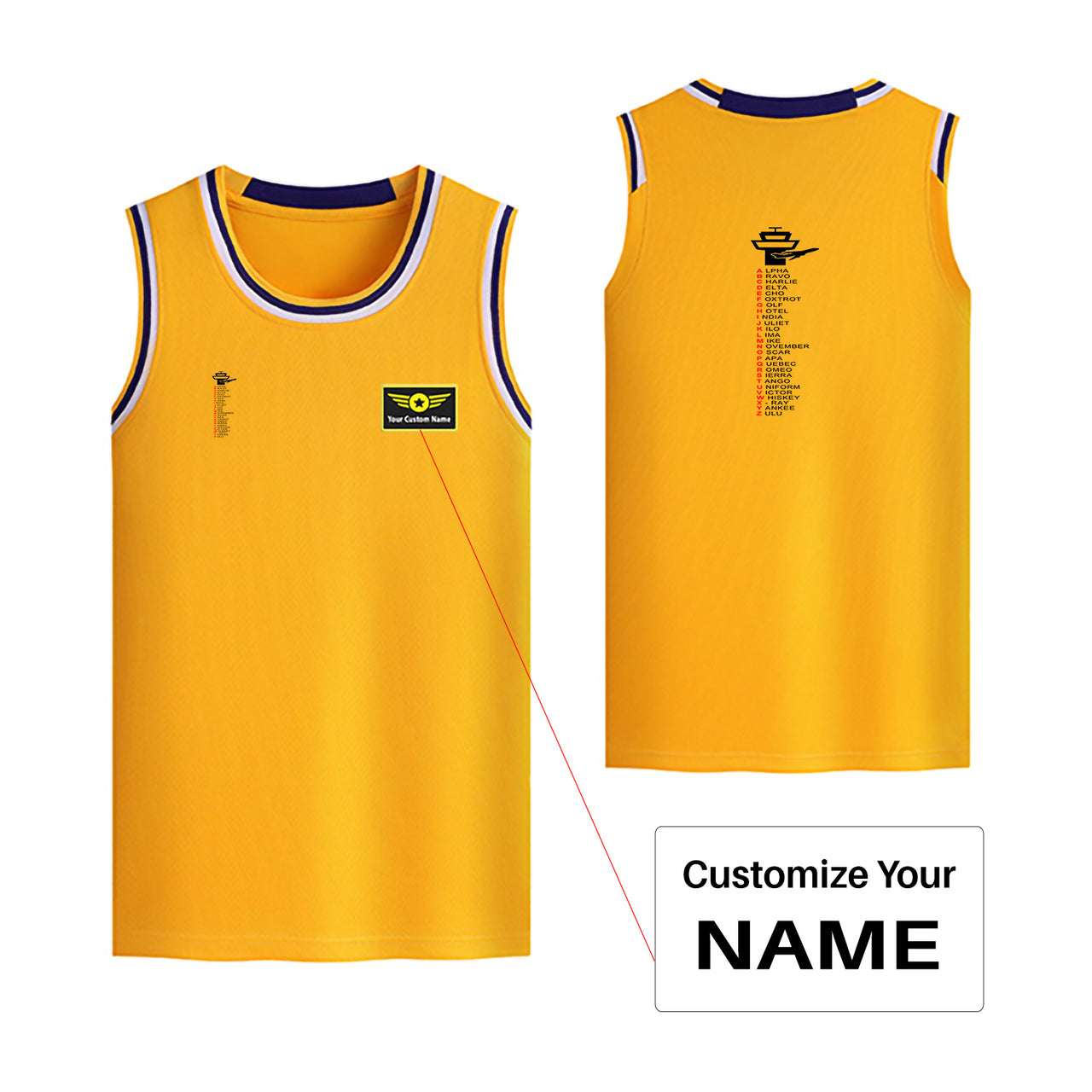 Aviation Alphabet Designed Basketball Style Sports Tank Tops