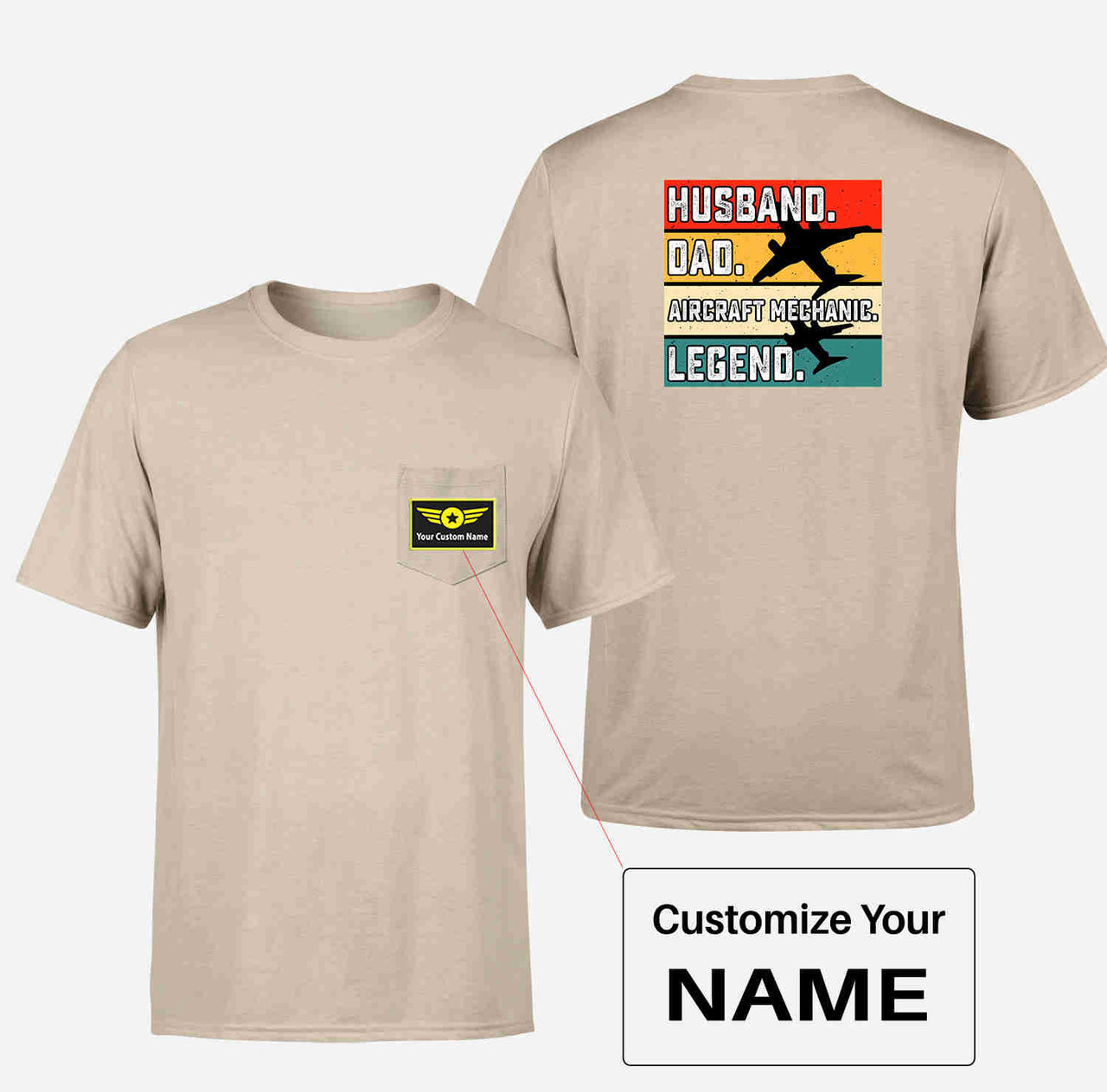 Husband & Dad & Aircraft Mechanic & Legend Designed Pocket T-Shirts