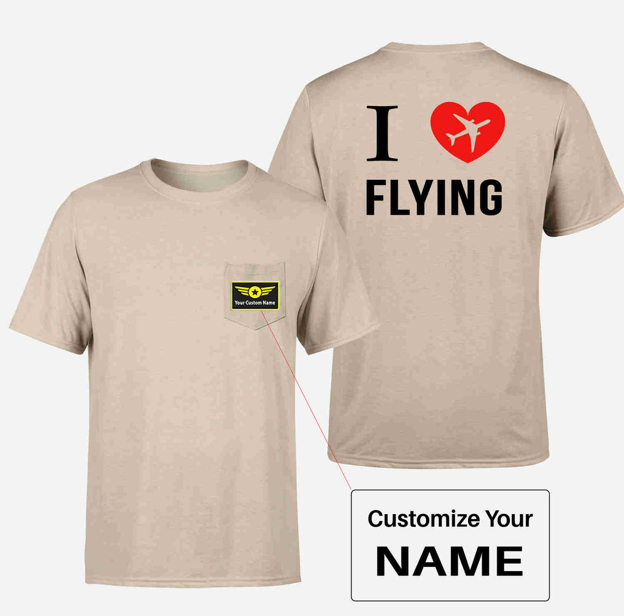 I Love Flying Designed Pocket T-Shirts