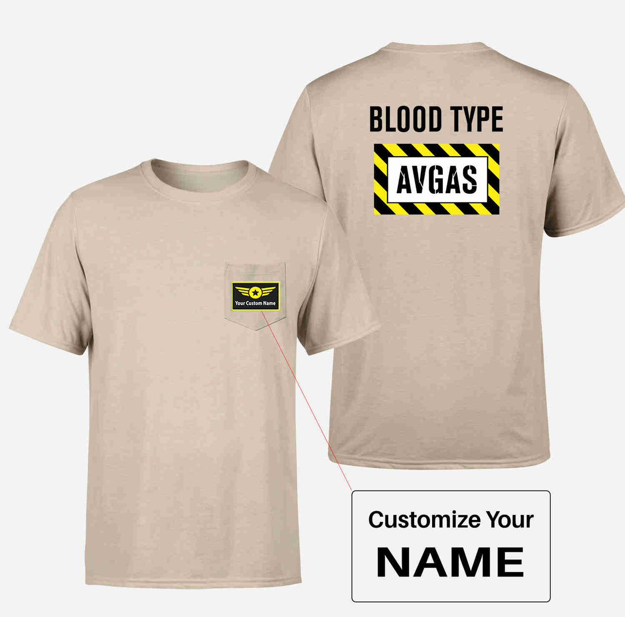 Blood Type AVGAS Designed Pocket T-Shirts