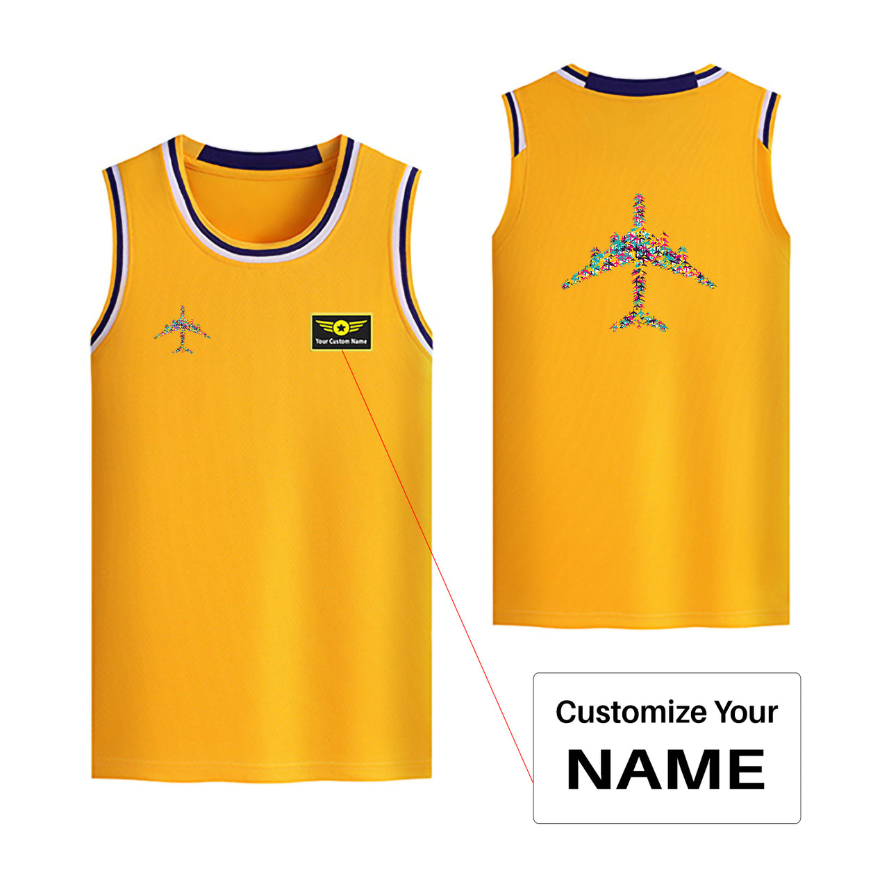 Colourful Airplane Designed Basketball Style Sports Tank Tops