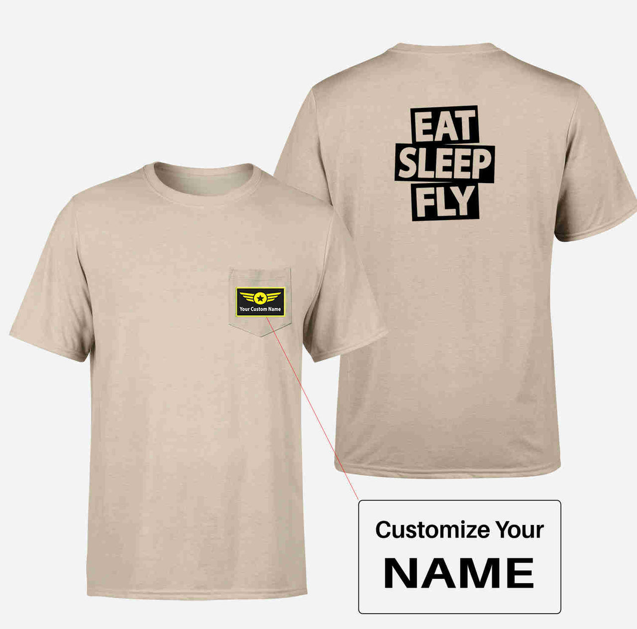 Eat Sleep Fly Designed Pocket T-Shirts