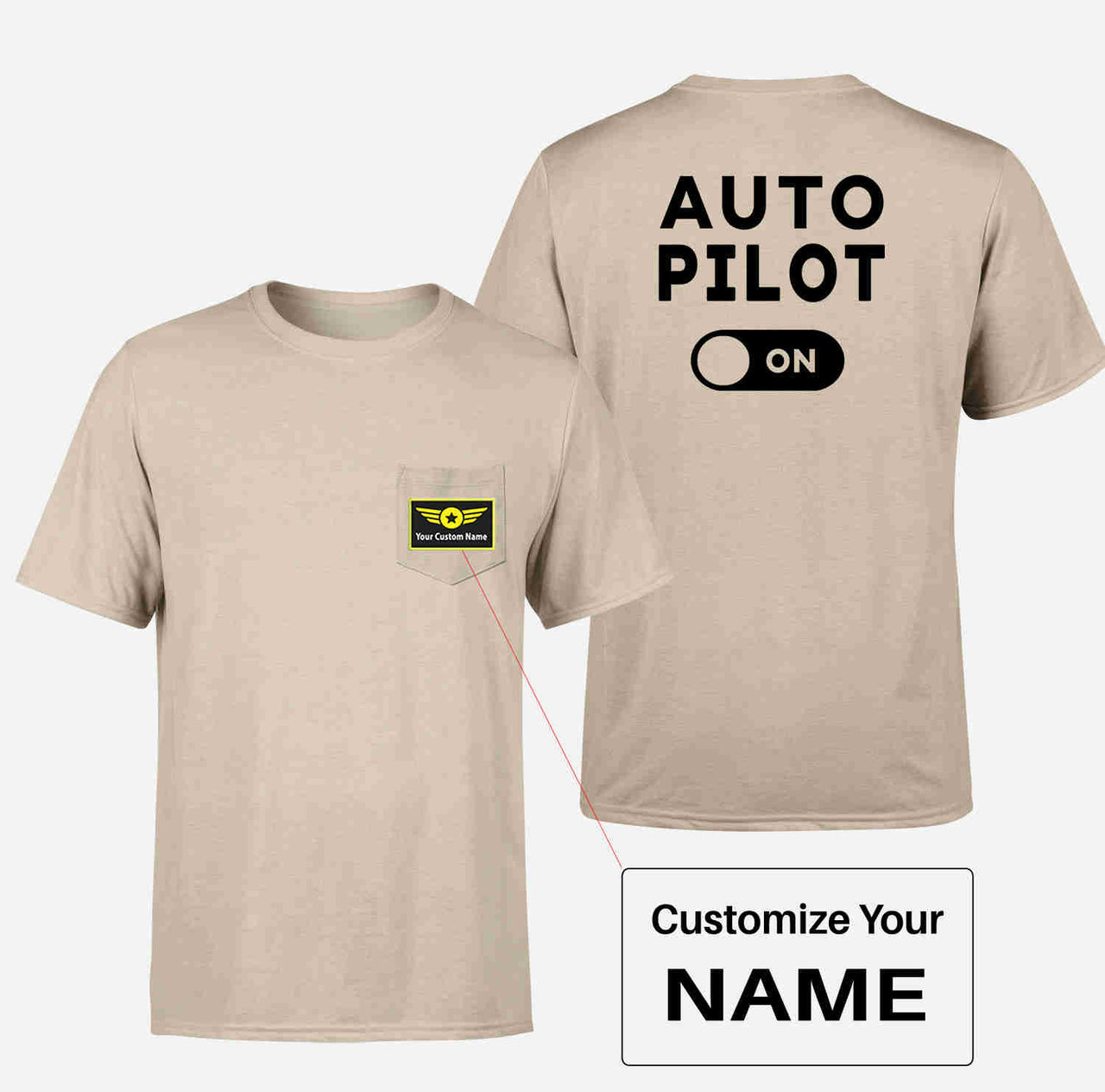 Auto Pilot ON Designed Pocket T-Shirts