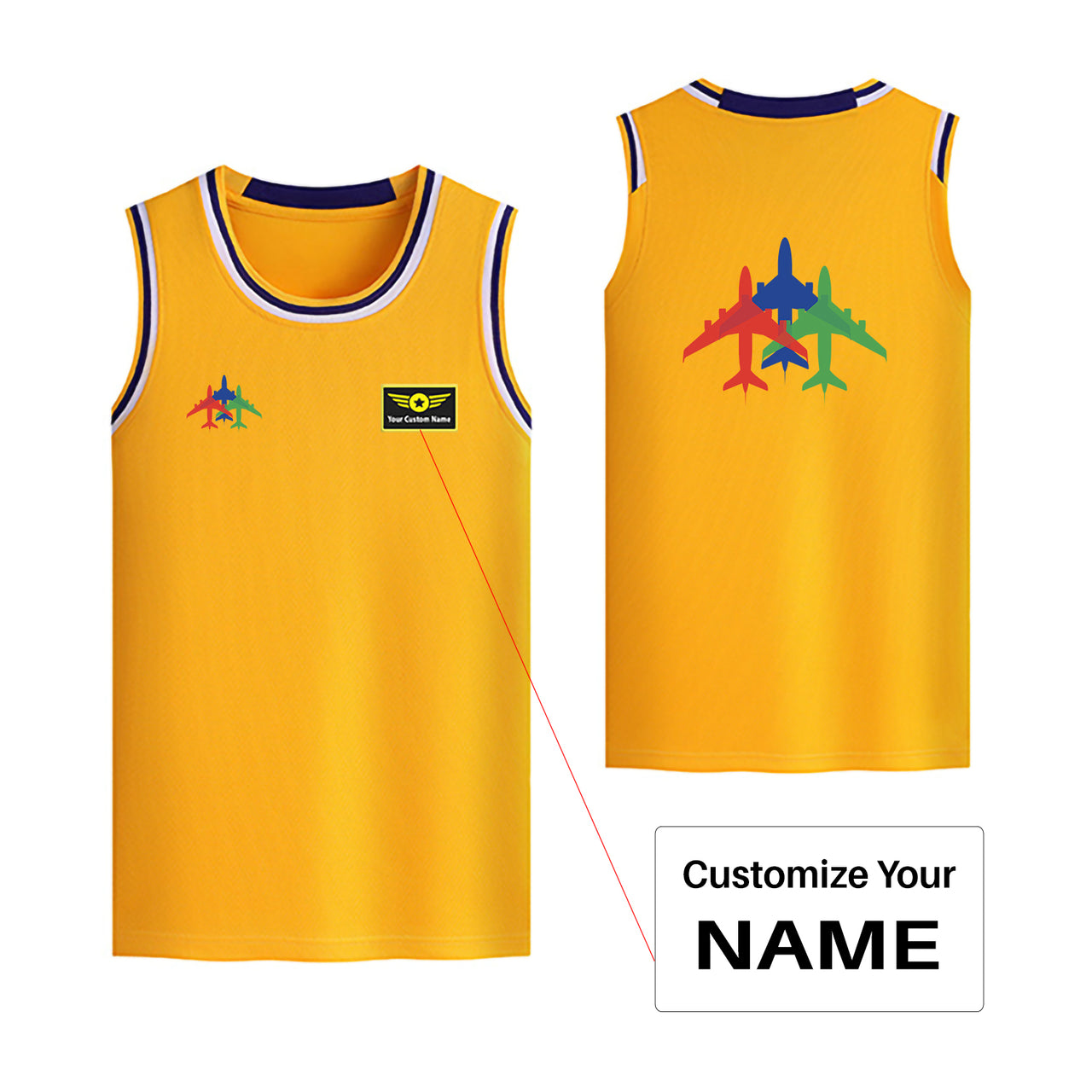 Colourful 3 Airplanes Designed Basketball Style Sports Tank Tops