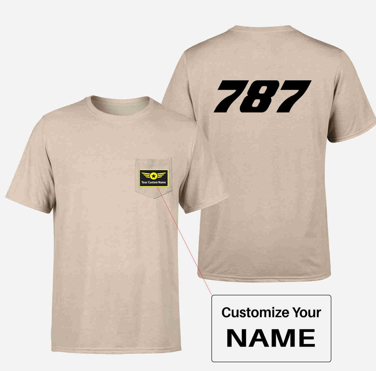 787 Flat Text Designed Pocket T-Shirts