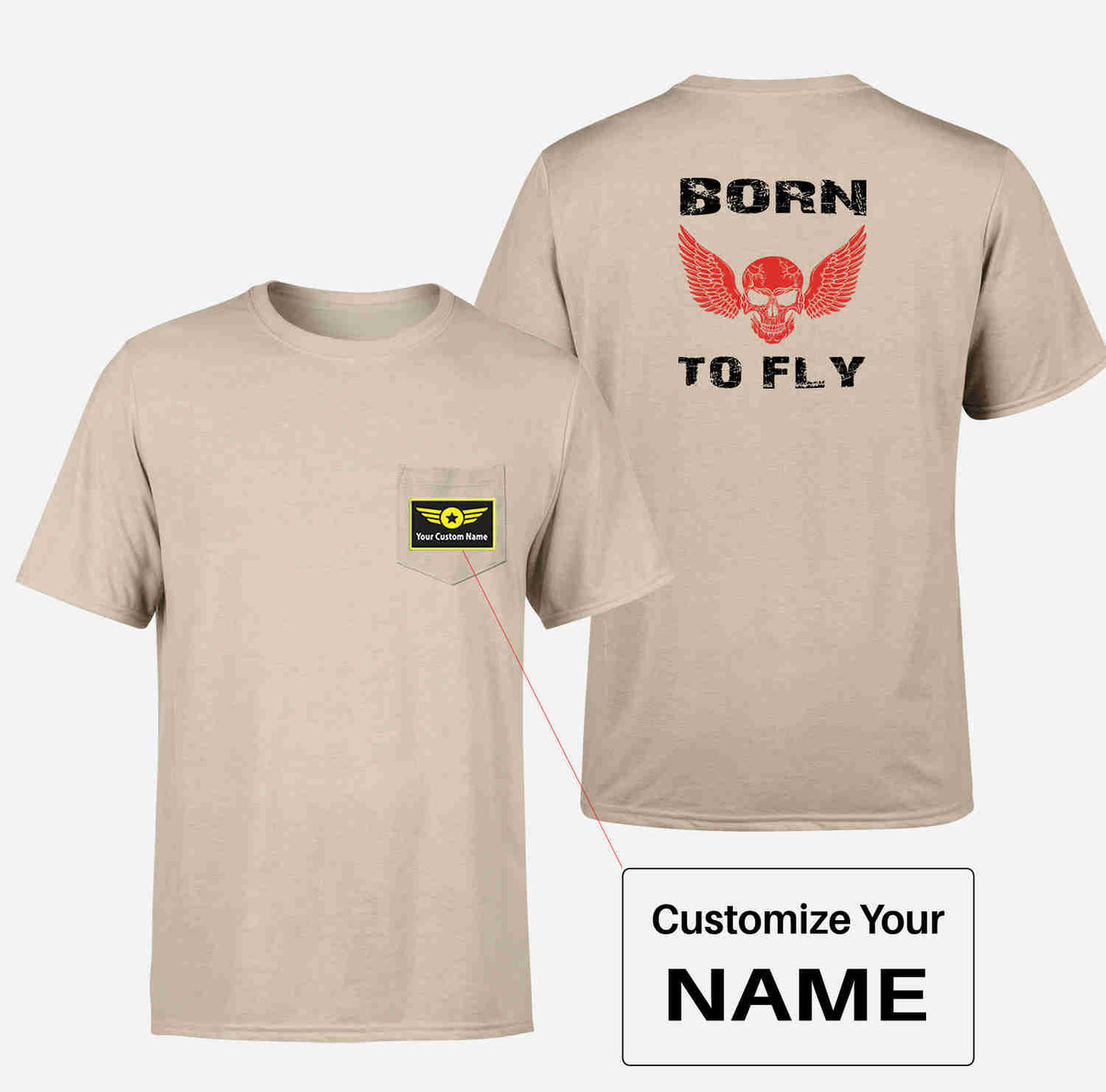 Born To Fly SKELETON Designed Pocket T-Shirts