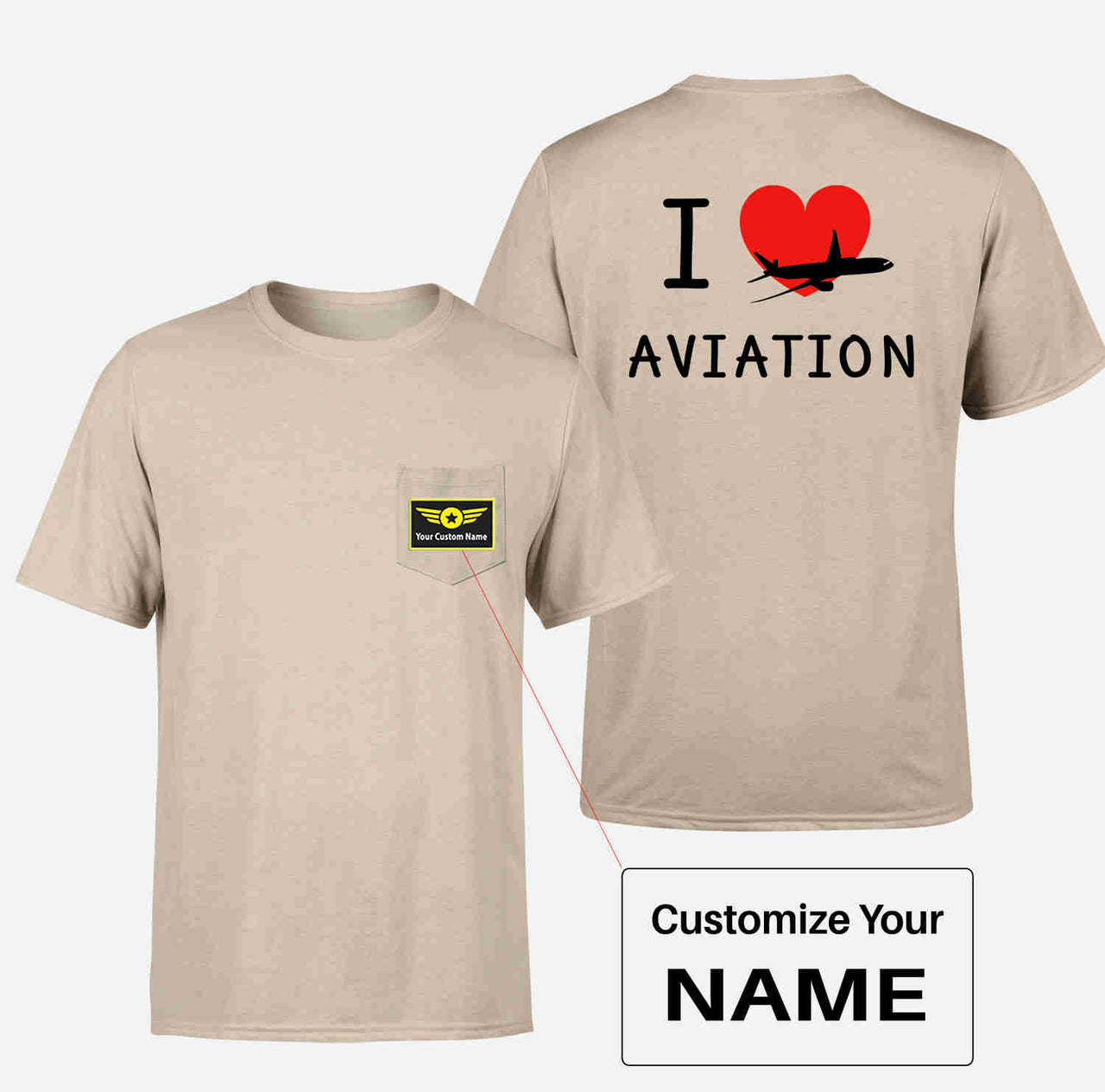 I Love Aviation Designed Pocket T-Shirts