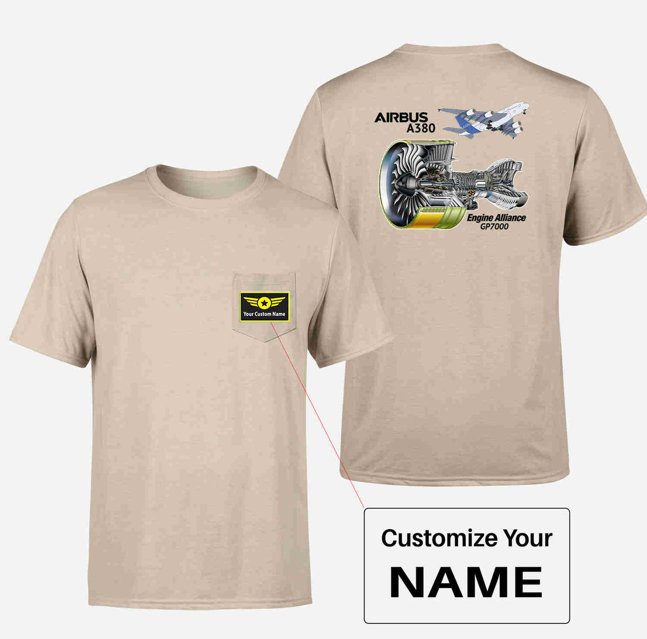 Airbus A380 & GP7000 Engine Designed Pocket T-Shirts