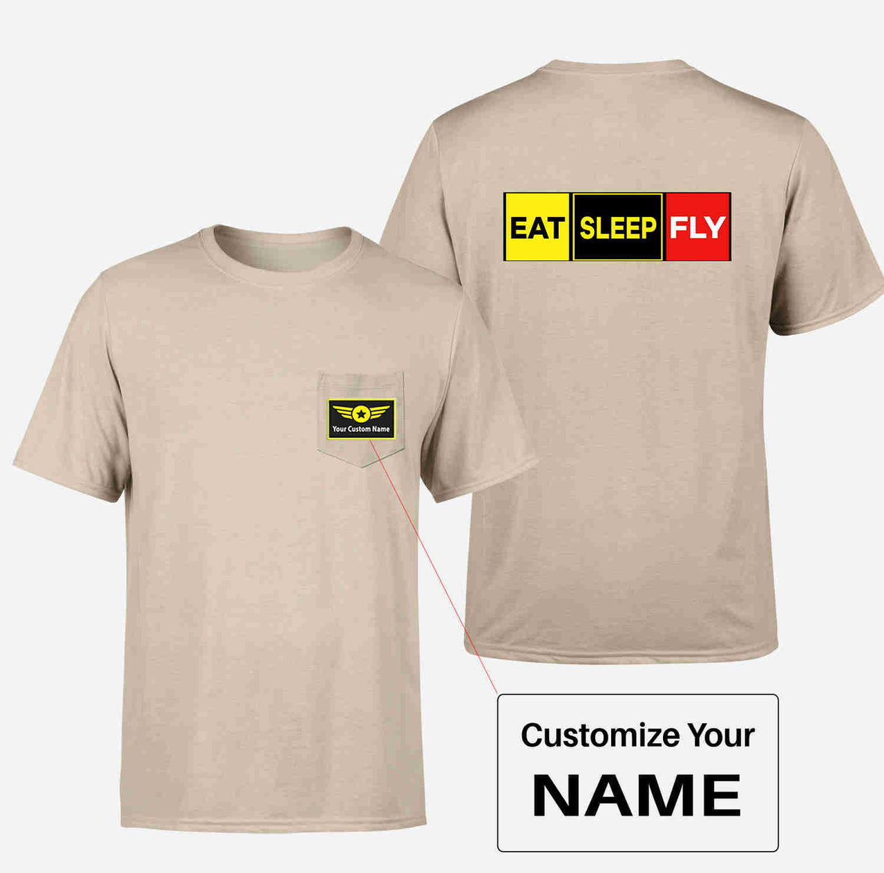 Eat Sleep Fly (Colourful) Designed Pocket T-Shirts