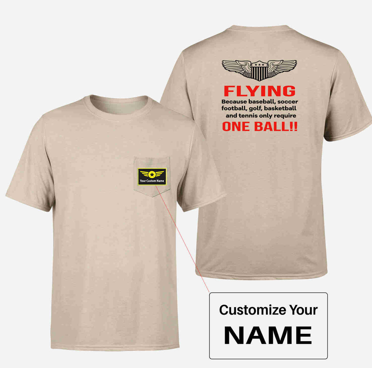 Flying One Ball Designed Pocket T-Shirts