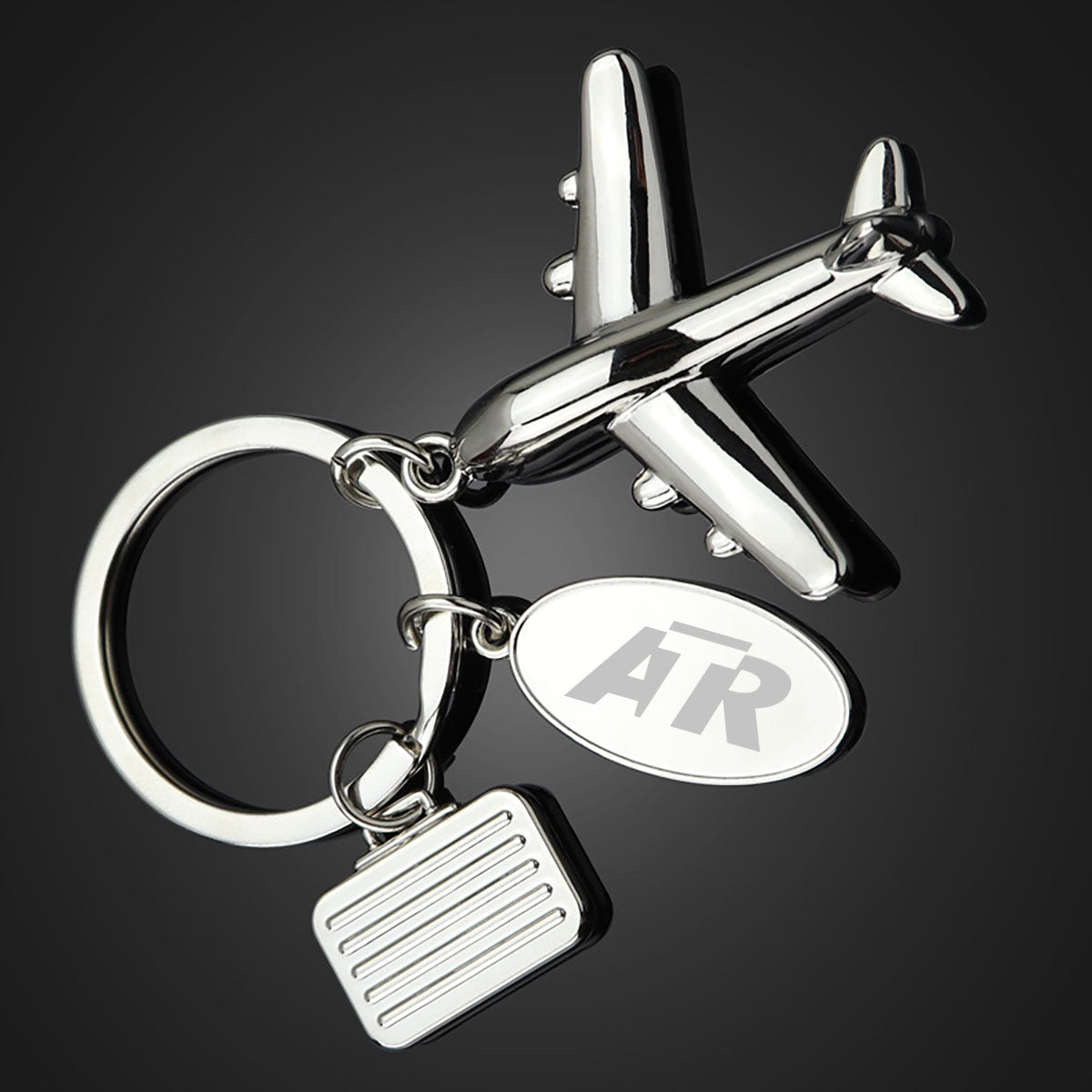 ATR & Text Designed Suitcase Airplane Key Chains