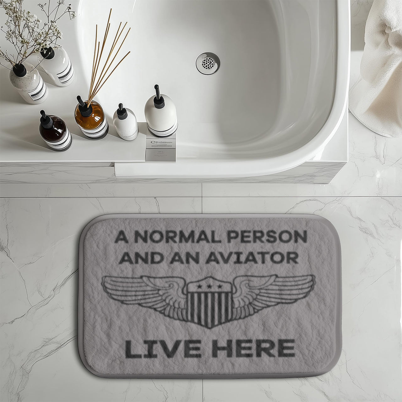 A Normal Person and an AVIATOR Live Here Designed Bath Mats