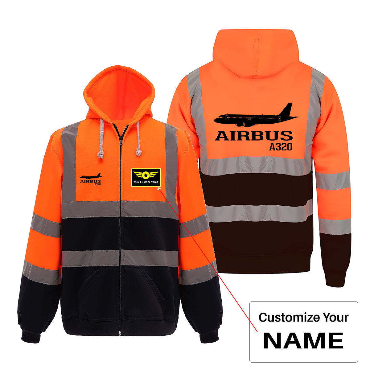 Airbus A320 Printed Designed Reflective Zipped Hoodies