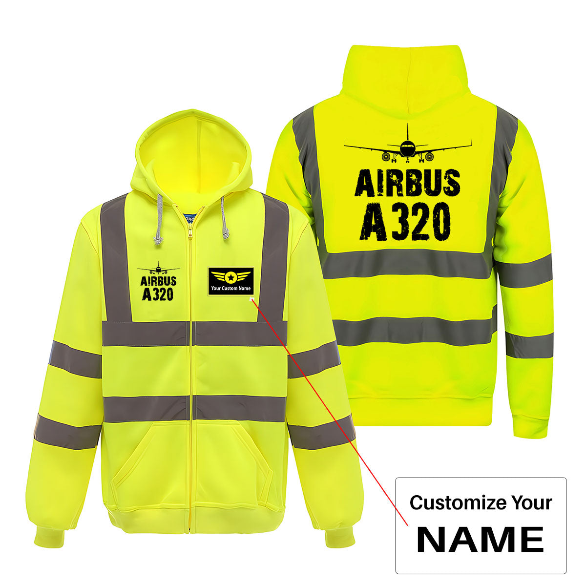 Airbus A320 & Plane Designed Reflective Zipped Hoodies