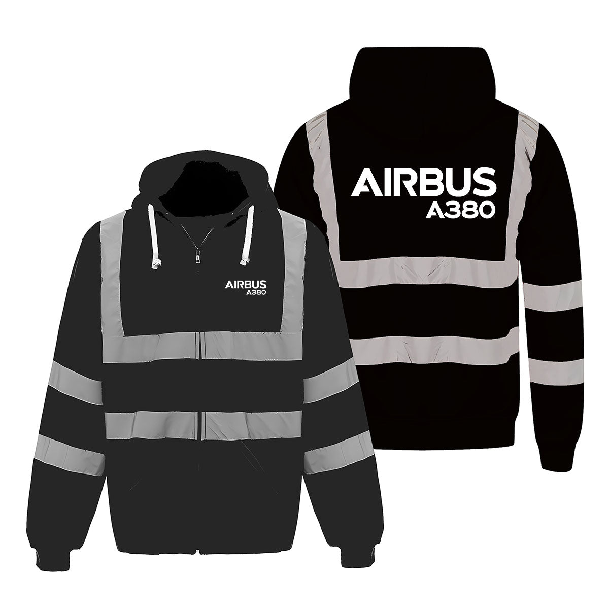 Airbus A380 & Text Designed Reflective Zipped Hoodies