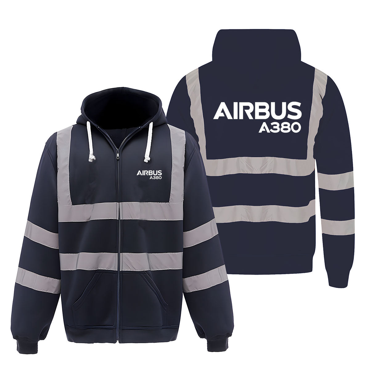 Airbus A380 & Text Designed Reflective Zipped Hoodies