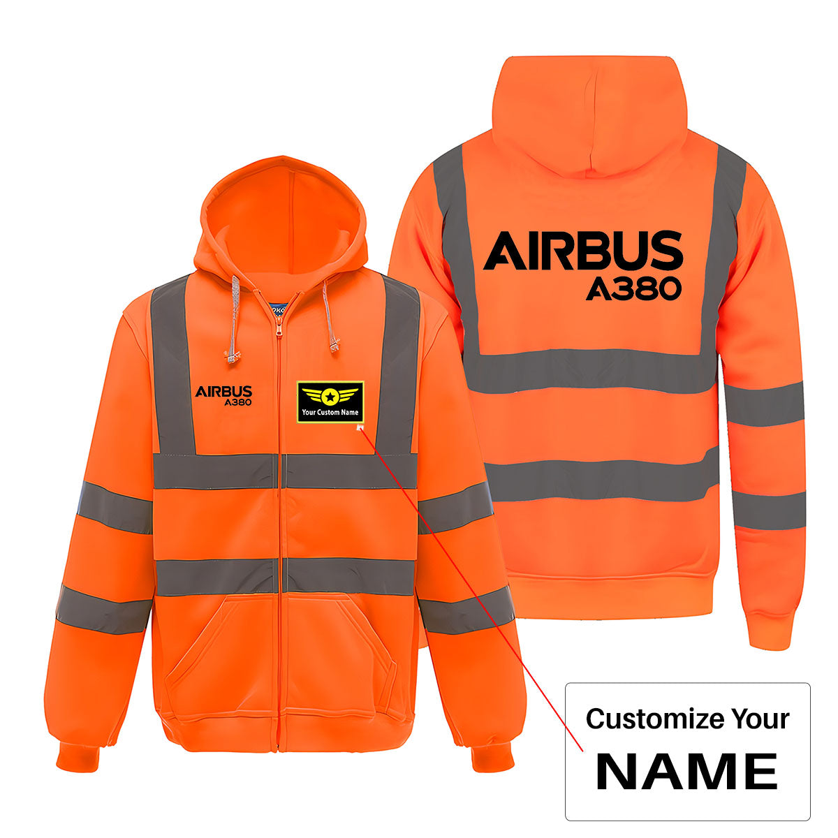 Airbus A380 & Text Designed Reflective Zipped Hoodies