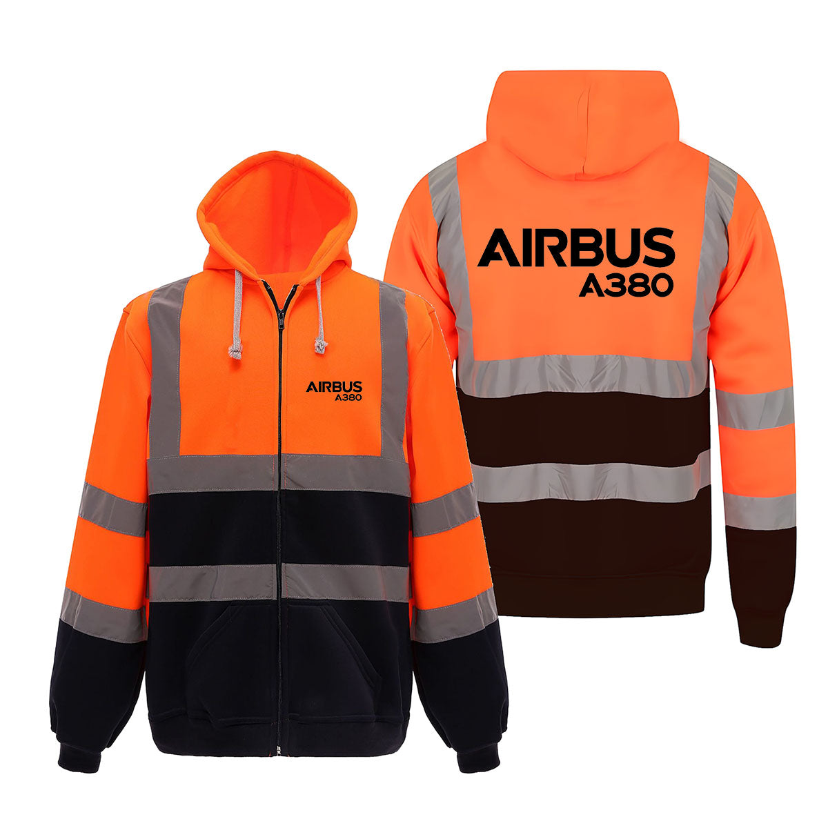 Airbus A380 & Text Designed Reflective Zipped Hoodies