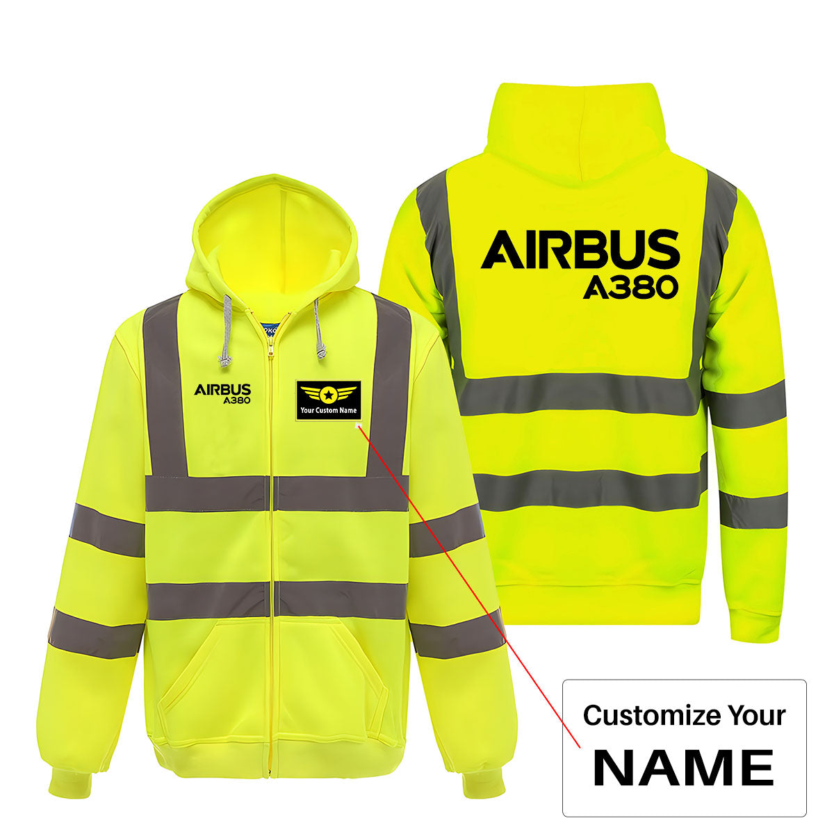 Airbus A380 & Text Designed Reflective Zipped Hoodies