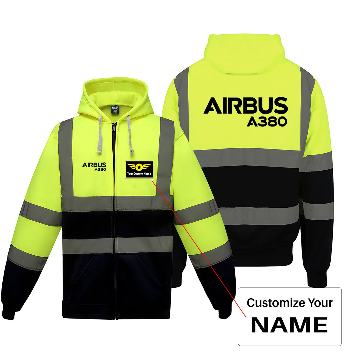 Airbus A380 & Text Designed Reflective Zipped Hoodies