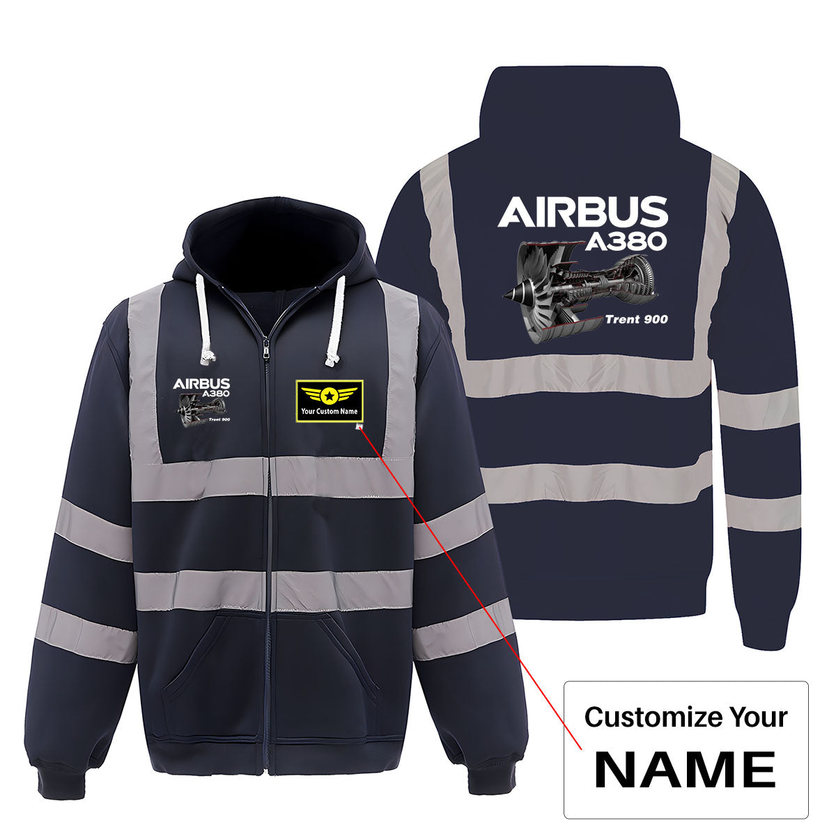 Airbus A380 & Trent 900 Engine Designed Reflective Zipped Hoodies