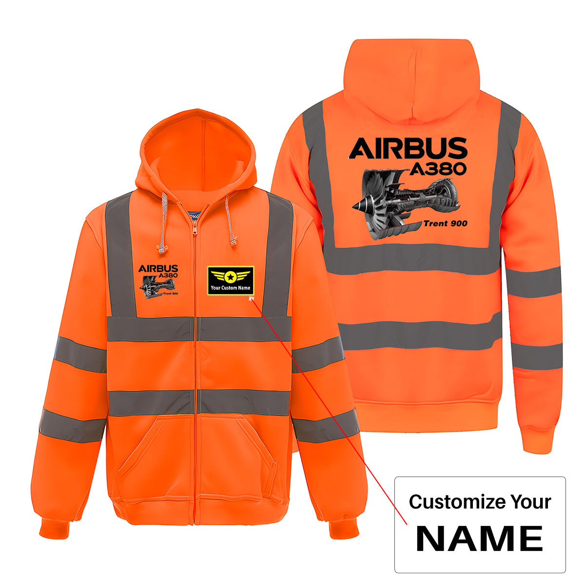 Airbus A380 & Trent 900 Engine Designed Reflective Zipped Hoodies