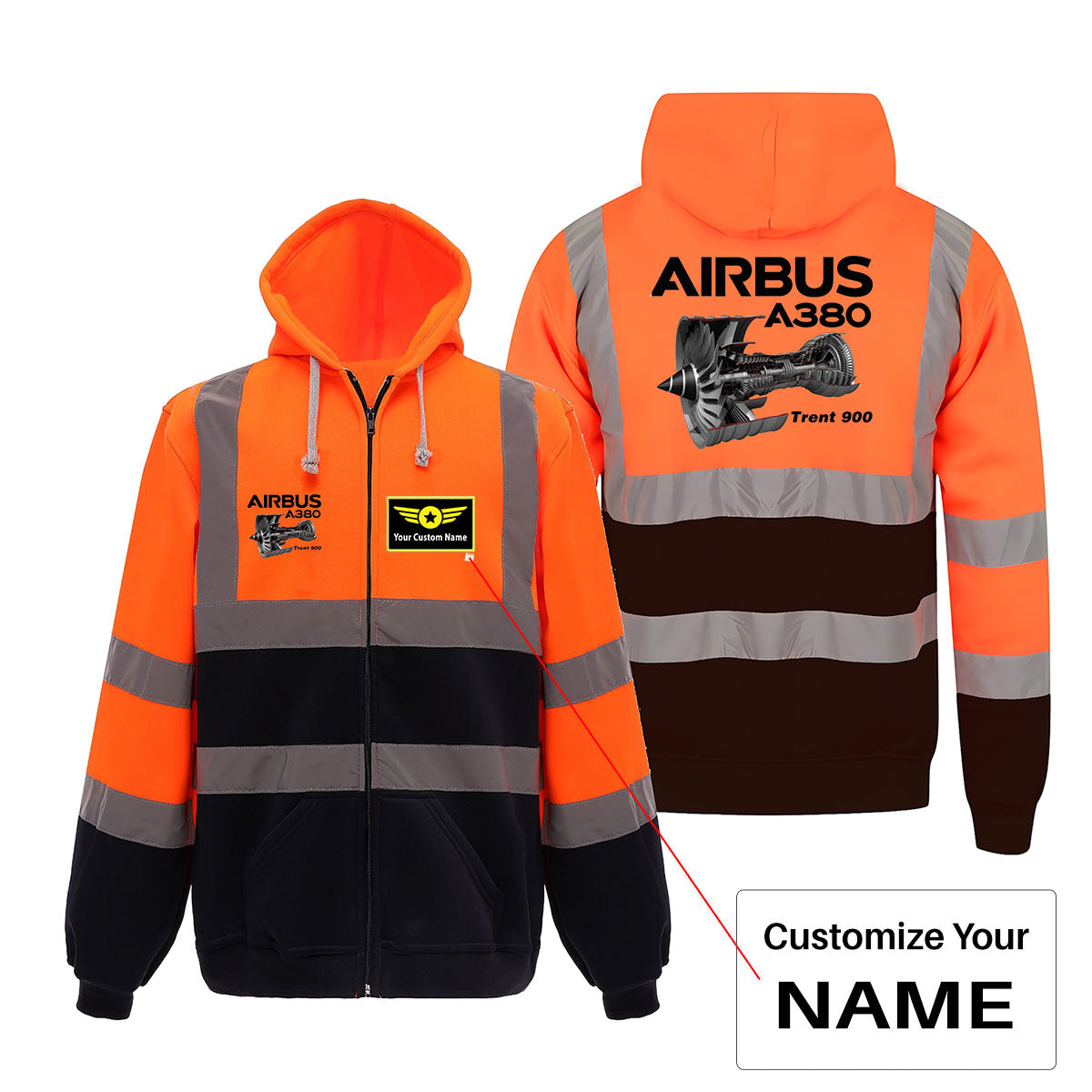 Airbus A380 & Trent 900 Engine Designed Reflective Zipped Hoodies