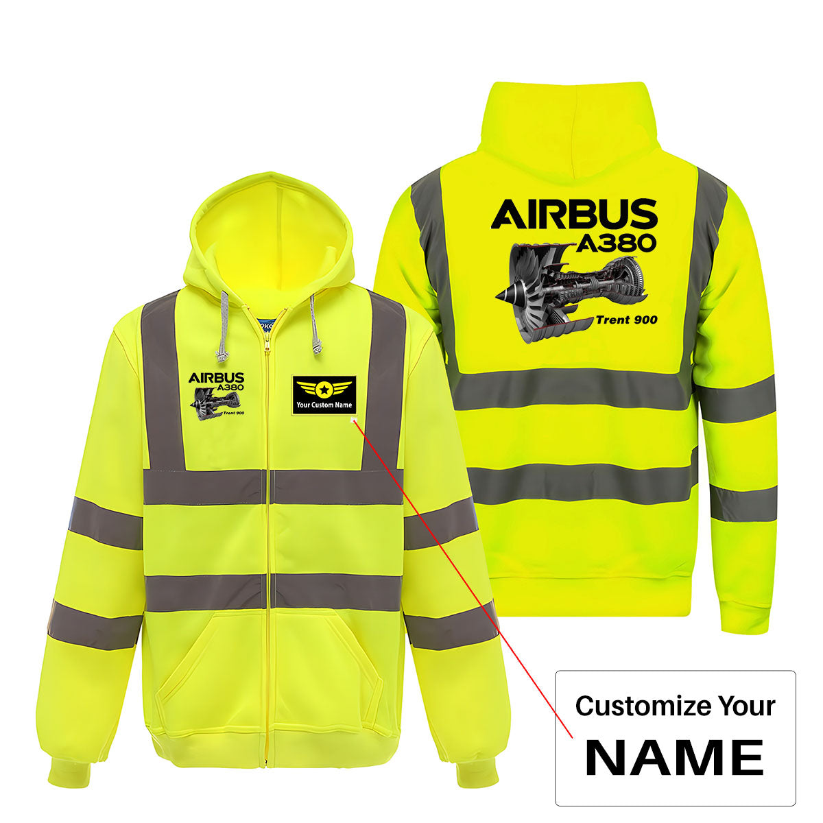 Airbus A380 & Trent 900 Engine Designed Reflective Zipped Hoodies