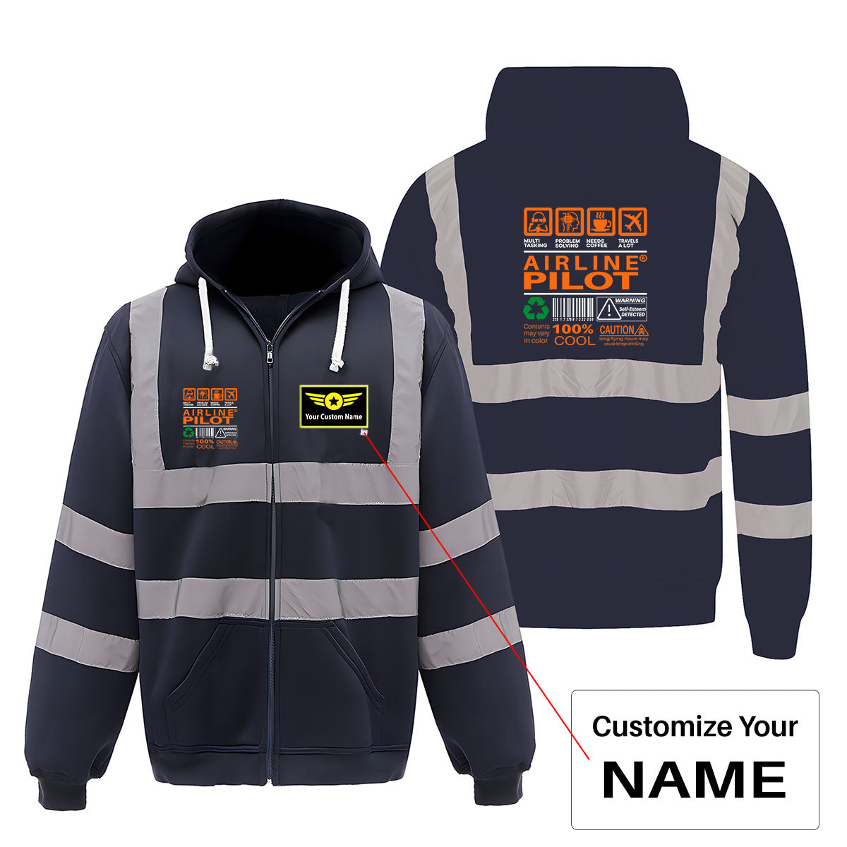 Airline Pilot Label Designed Reflective Zipped Hoodies